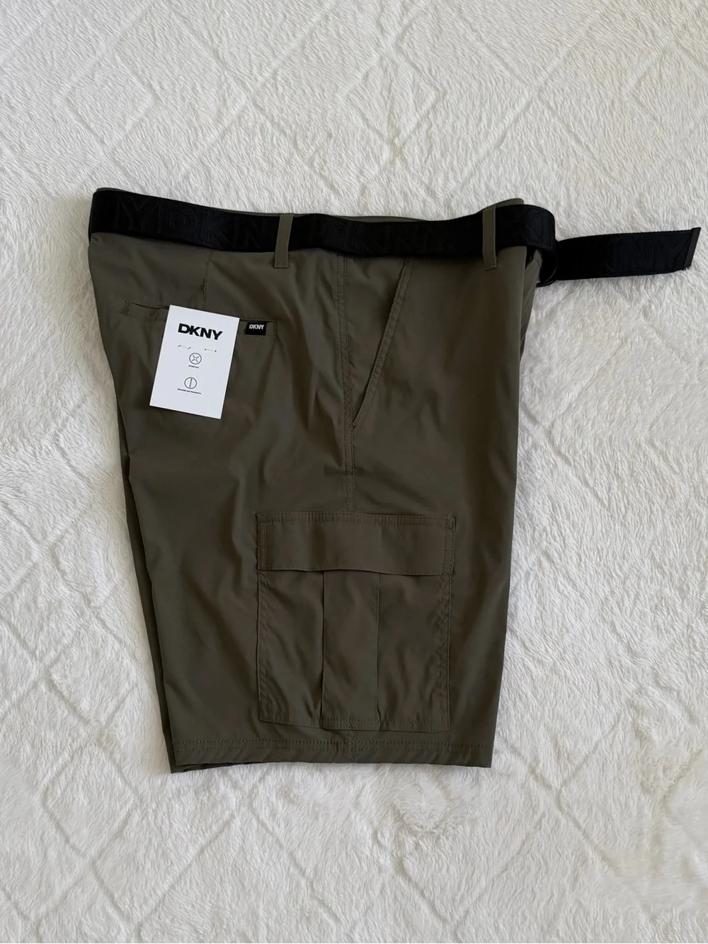 DKNY Olive Green Chinos with Black Logo Web Belt